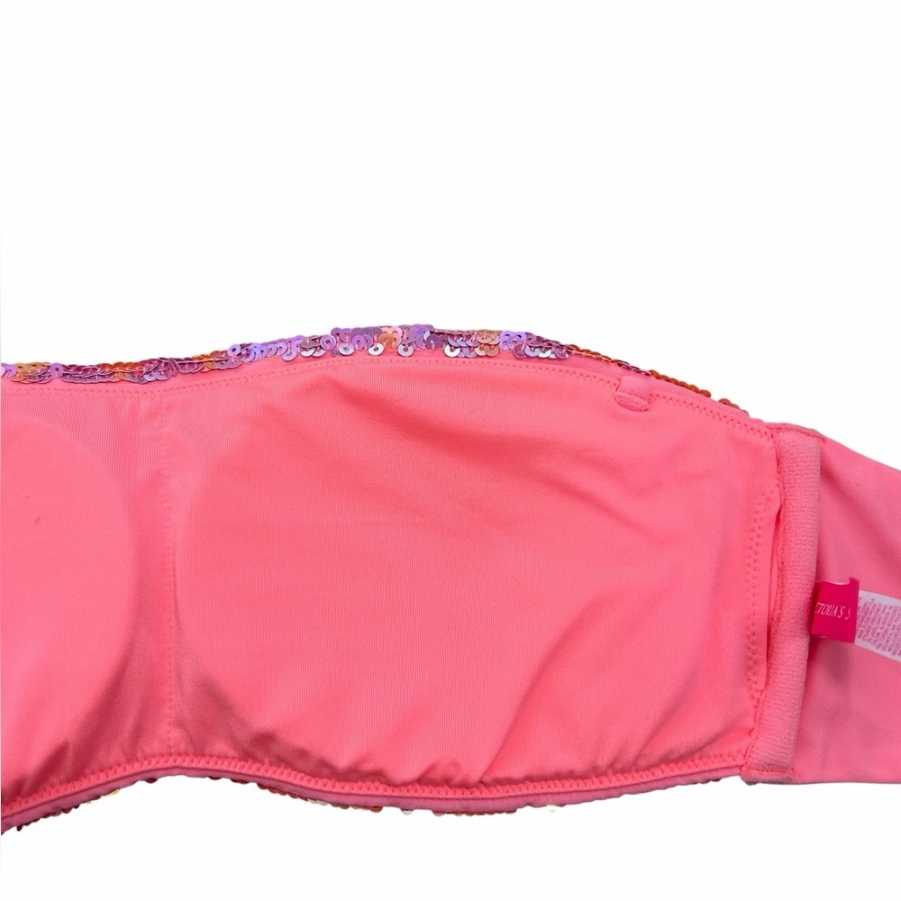 Victoria’s Secret Coral Neon Chevron Sequin Bandeau Bikini Swim Top Womens Small - Picture 4 of 10
